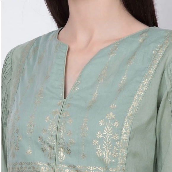 BIBA 2 piece kurta grey teal with gold design - Picture 2 of 4